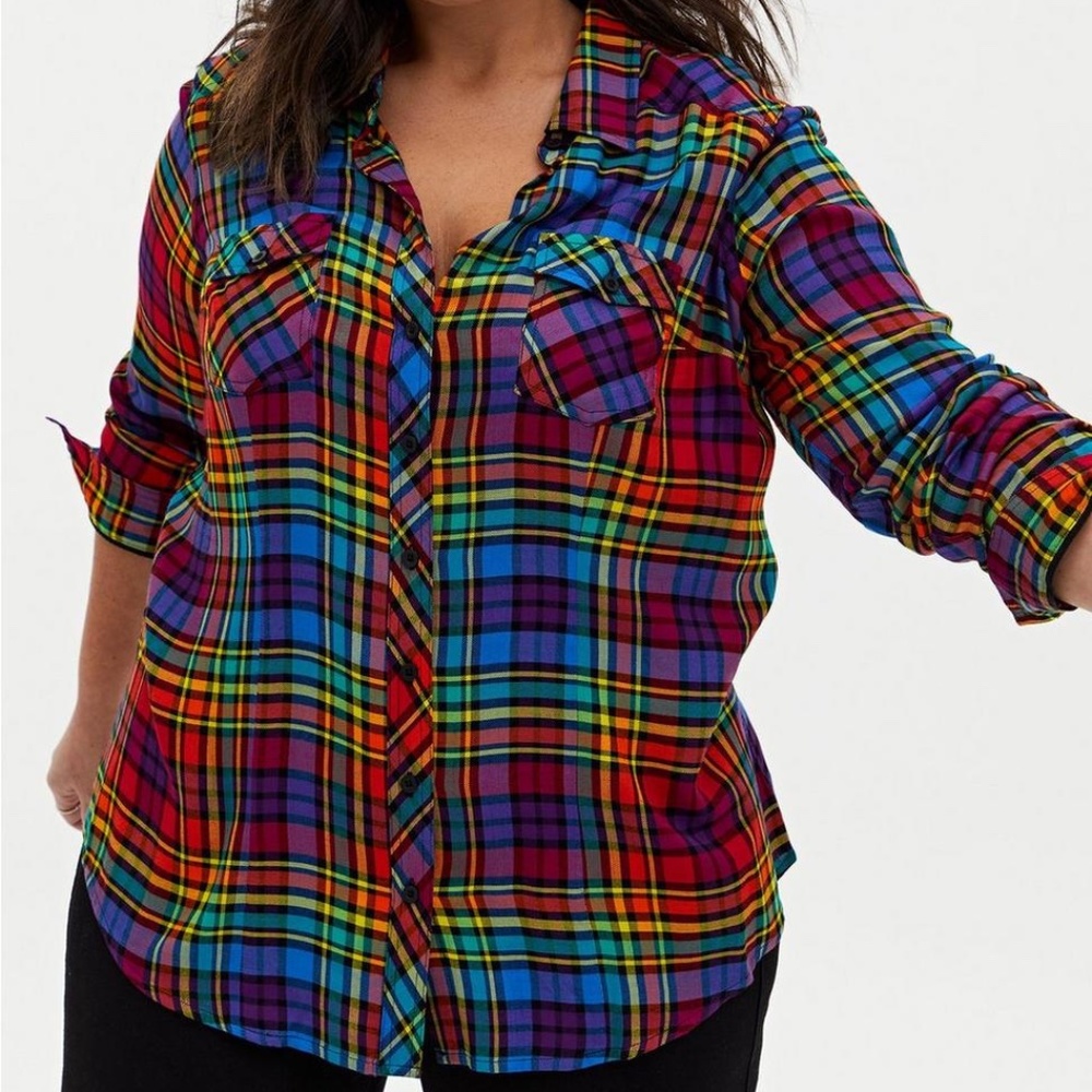 Torrid Challis Button-Down Long Sleeve Shirt Multicolor
